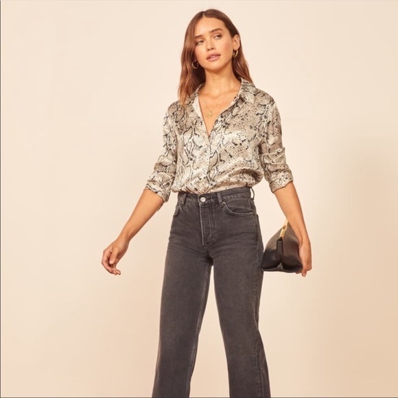 Reformation Tops - Reformation XS Sky Silk Button Down Blouse Rattlesnake Snake Print